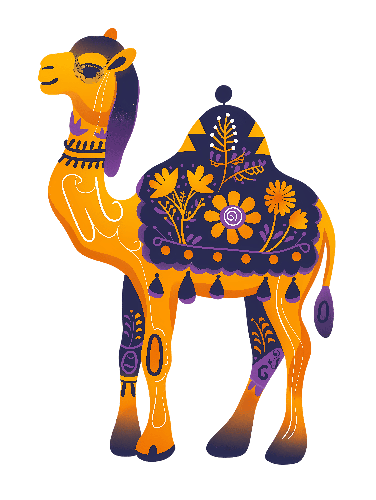 Vector Illustration of Serene Camel with Floral Saddle Blanket POD Design