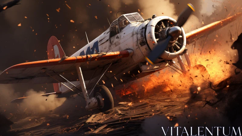 War Aircraft Over Fiery Scene: An Evocation of Classic Americana AI Image