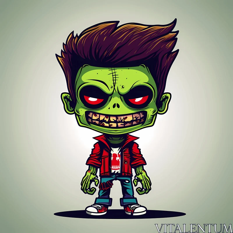 AI ART Zombie Boy Cartoon Illustration in Menacing Pose