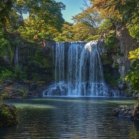 Stunning Waterfall Scene in Autumn Forest