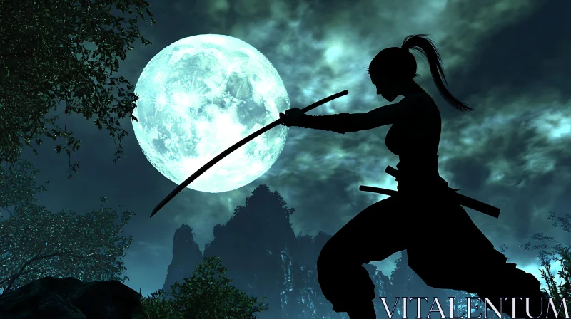 Moonlit Ninja Silhouette AI Image