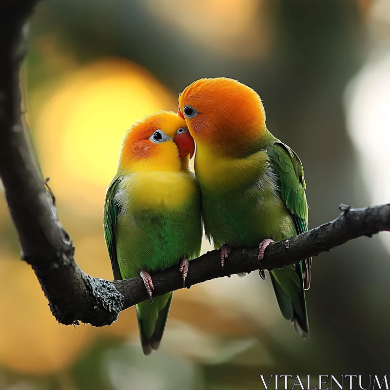 Pair of Lovebirds in Tender Embrace AI Image