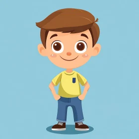 Smiling Cartoon Boy in Yellow Shirt