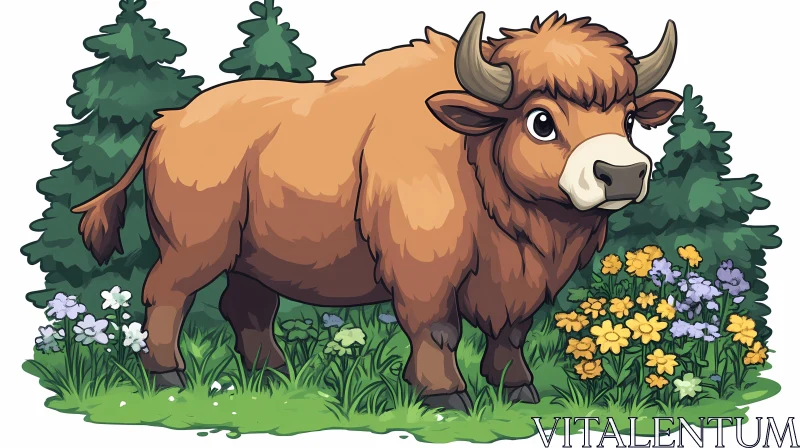 Forest Bull Illustration AI Image