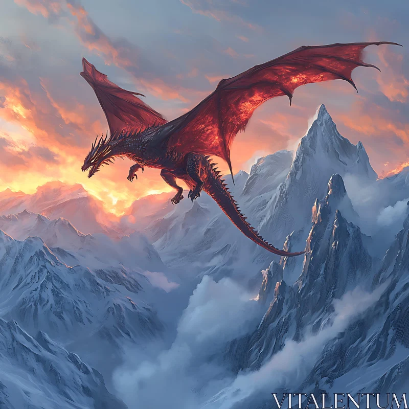 AI ART Dragon Flight at Sunset