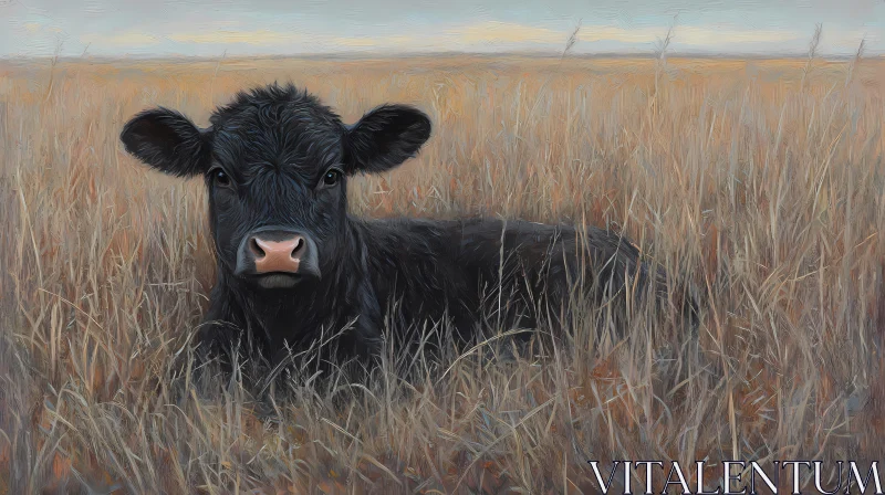 Serene Calf in Natural Pasture AI Image