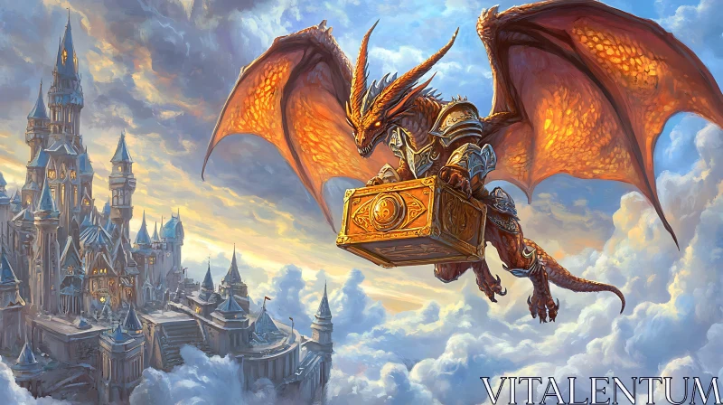 Fantasy Dragon with Treasure Chest AI Image