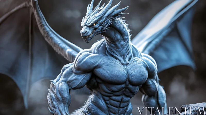 AI ART Fantasy Dragon with Wings and Muscles