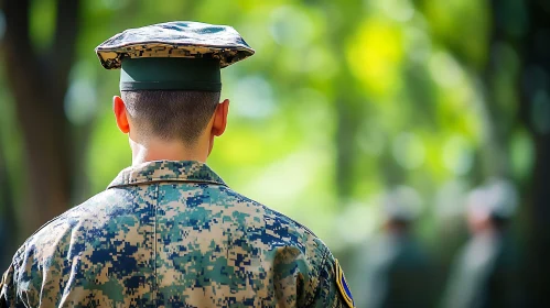 Contemplative Military Man in Camouflage