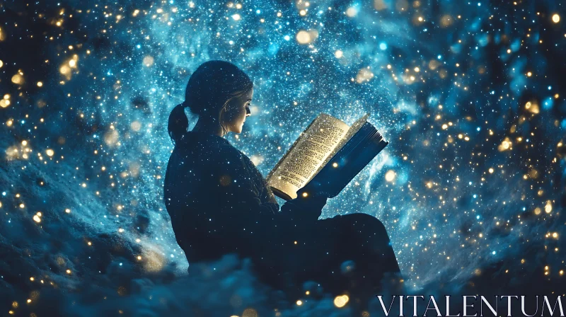 AI ART Woman Reading a Magical Book