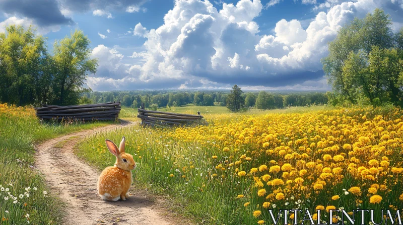 Rabbit in Dandelion Meadow AI Image