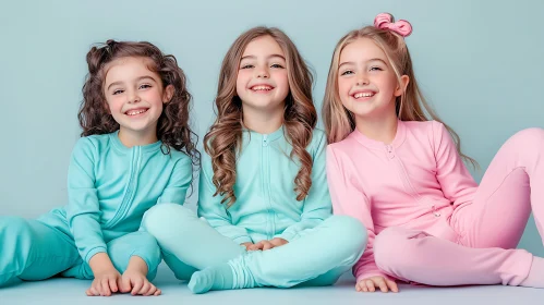 Smiling Girls in Pastel Jumpsuits