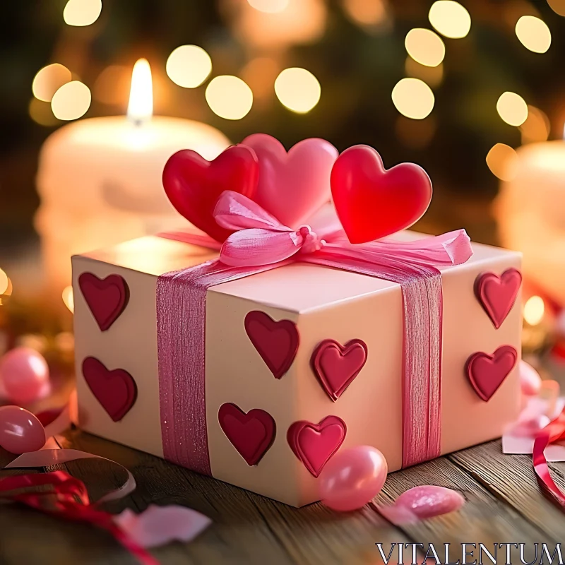 Romantic Gift with Hearts and Soft Lighting AI Image