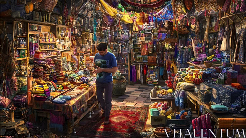 Man Shopping in a Bustling Bazaar AI Image