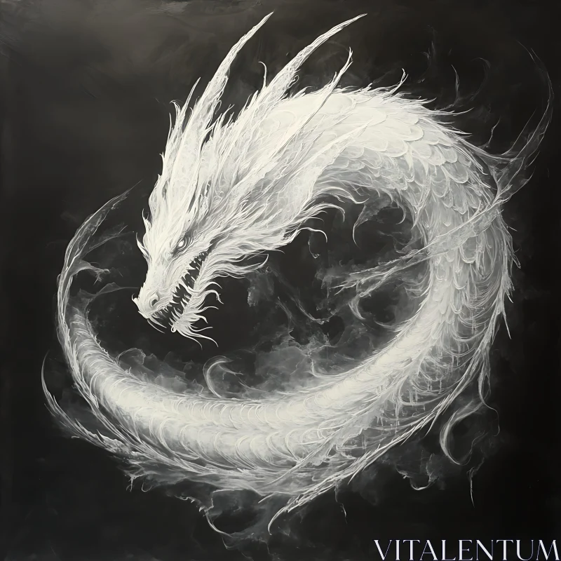 AI ART Coiled Dragon in Black and White