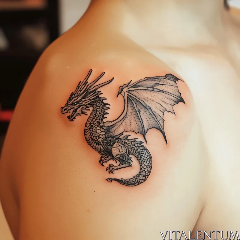 AI ART Black Ink Dragon Tattoo on Shoulder