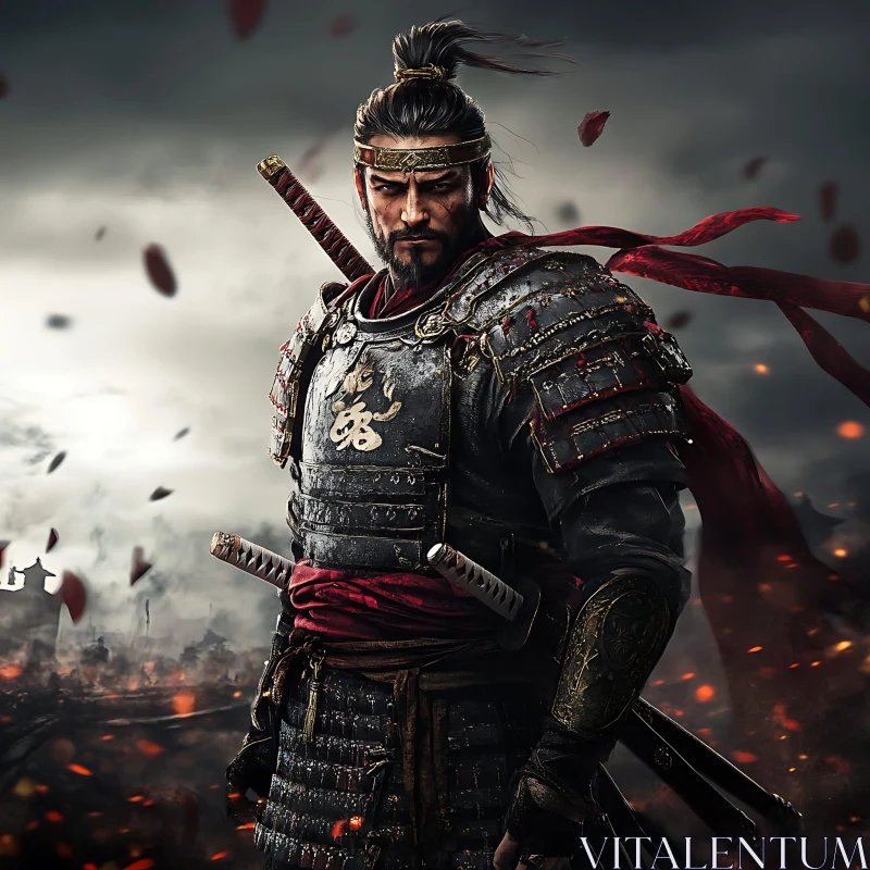 AI ART Armored Samurai Warrior with Swords