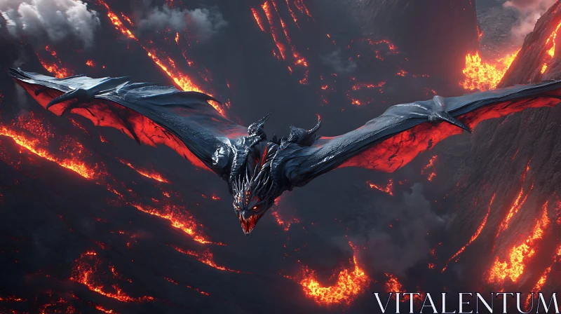 AI ART Dragon in Flight Over Lava