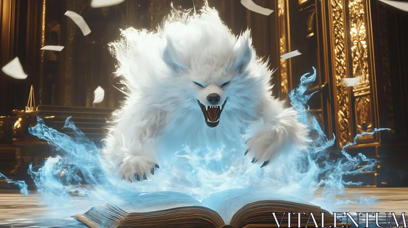 AI ART Ethereal Wolf Emerging From Book of Spells