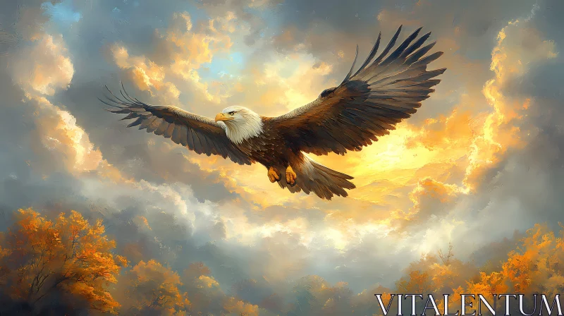 AI ART Eagle Soaring at Sunset