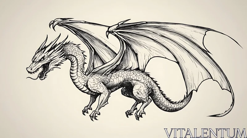 AI ART Dragon with Large Wings Sketch