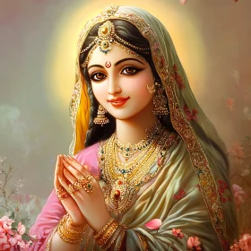 Serene Deity Image with Gold Jewelry