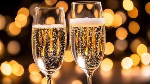 Sparkling Champagne Glasses with Bokeh Lights