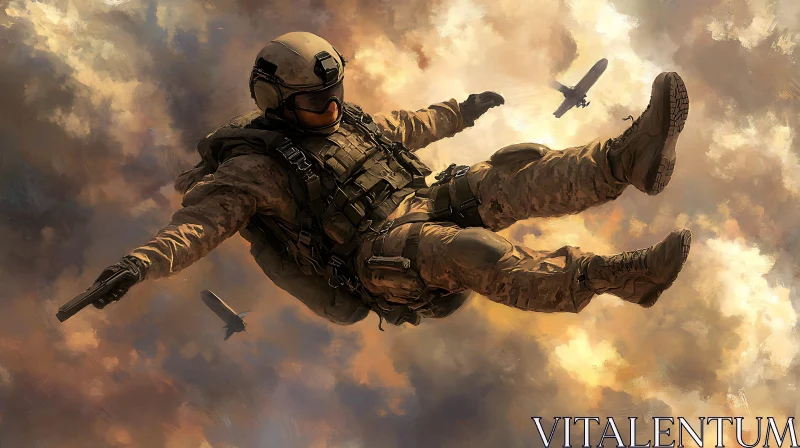 AI ART Military Skydiving Warrior in Action Art