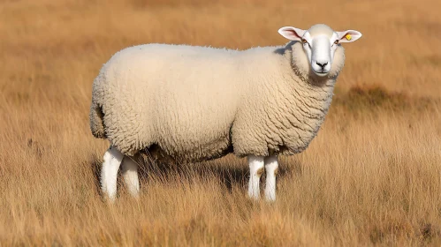 Woolly Sheep Portrait in Meadow