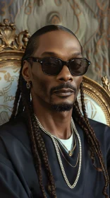 Snoop Dogg in Vintage Setting with Gold Accents