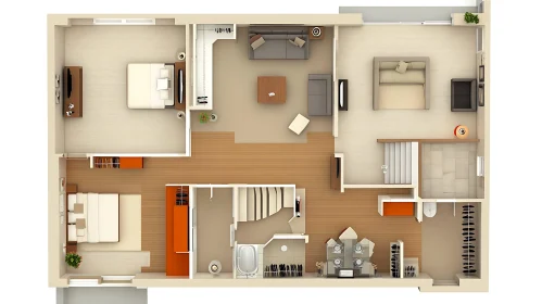 Apartment Layout with Interior Design Elements