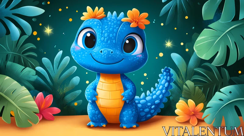 Tropical Cartoon Lizard AI Image