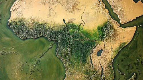 Textured Topographical View of Africa