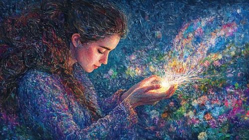 Radiant Light in Woman's Hands Artwork