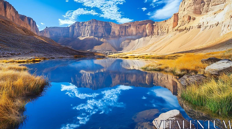 Tranquil Mountain Lake Reflection AI Image