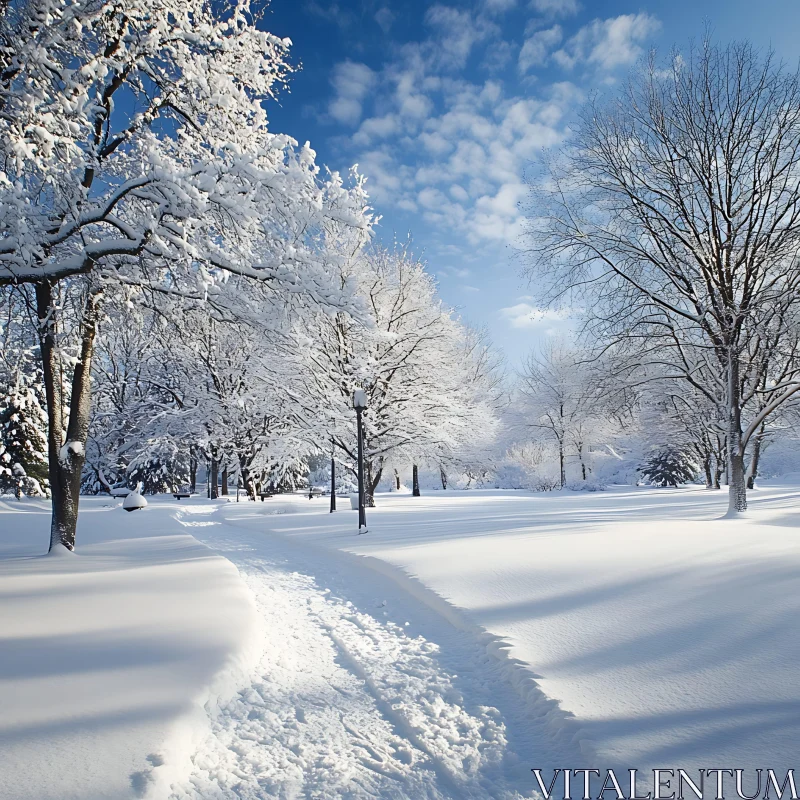 Snowy Winter Park Landscape AI Image