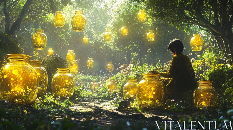 AI ART Glowing Jars in Mystical Forest Scene