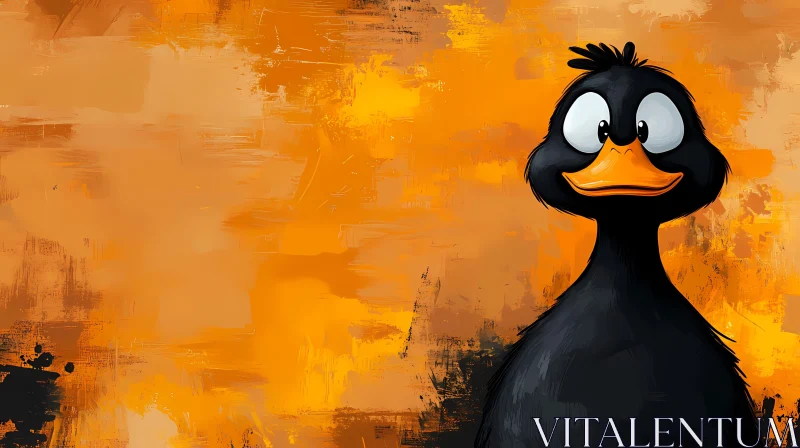 Black Cartoon Duck with Orange Beak AI Image