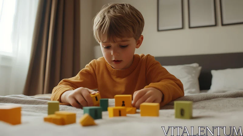 Child Building with Blocks AI Image