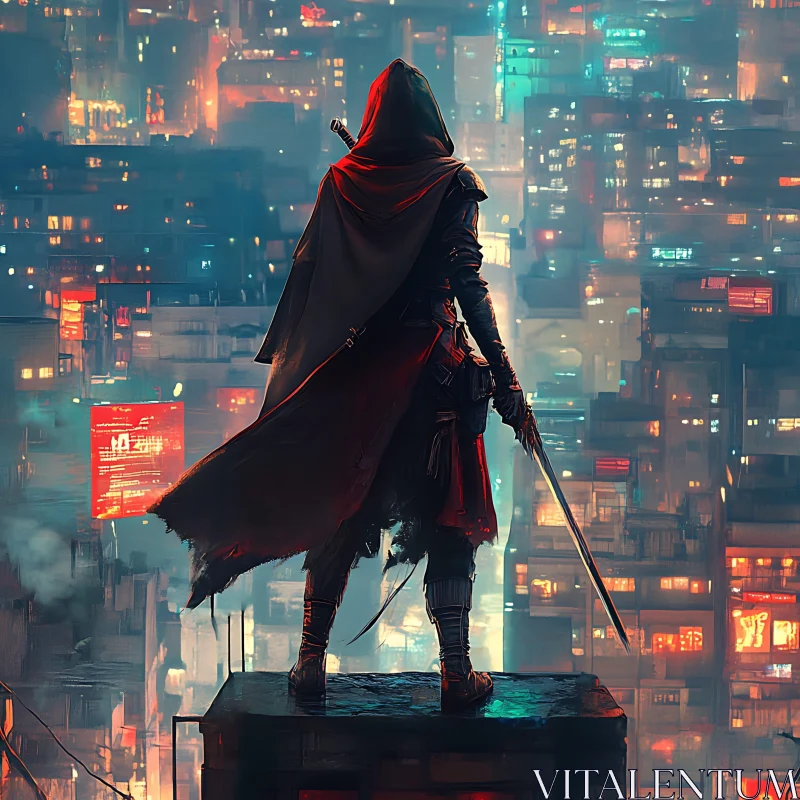 AI ART Rooftop Guardian in a Futuristic City