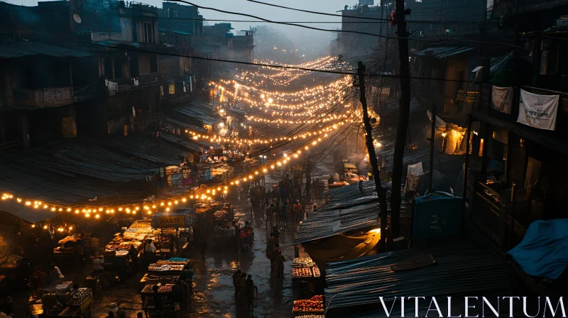 AI ART City Street Market at Night