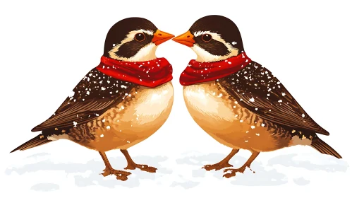 Birds in Winter Scarves Art