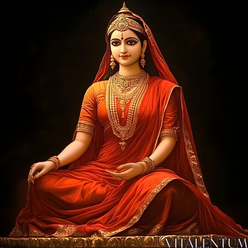 Portrait of Woman in Sari and Jewels AI Image