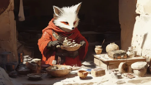 Anthropomorphic Fox in Pottery Shop