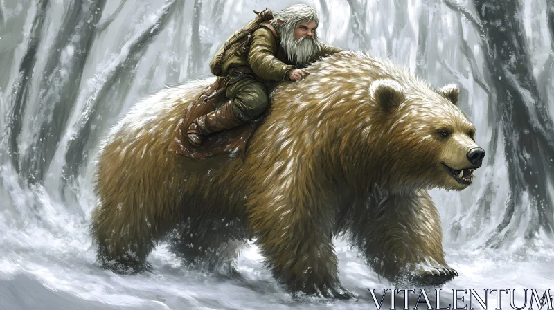 AI ART Elf and Bear Winter Journey