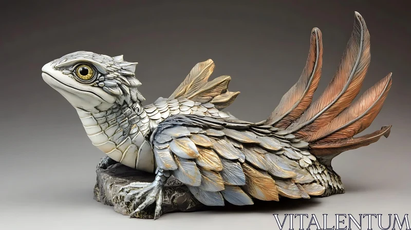 AI ART Feathered Dragon Sculpture on Stone Base