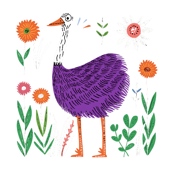 Colorful Ostrich with Flowers Art POD Design