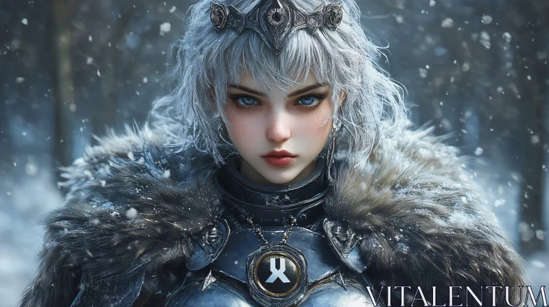 AI ART Icy Gaze: A Woman's Portrait in Winter Armor