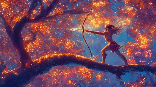 Fantasy Archer on a Tree Branch