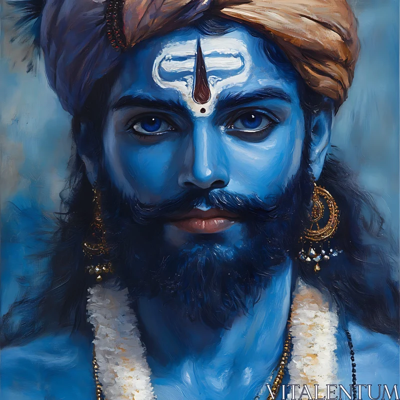 Blue-Skinned Deity with Ornate Jewelry AI Image